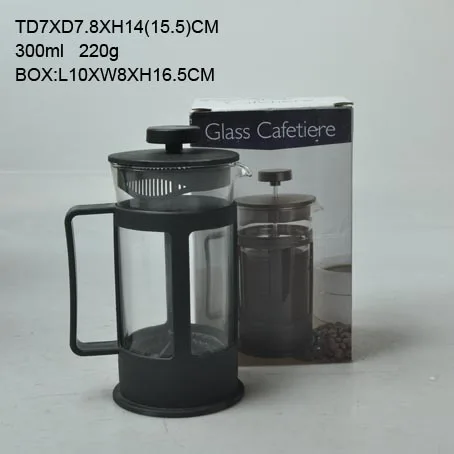 Custom 350 400 600ml 1L 1.5L  Glass Coffee french press Stainless Steel Coffee Plunger pyrex Coffee Maker pot with handle Black