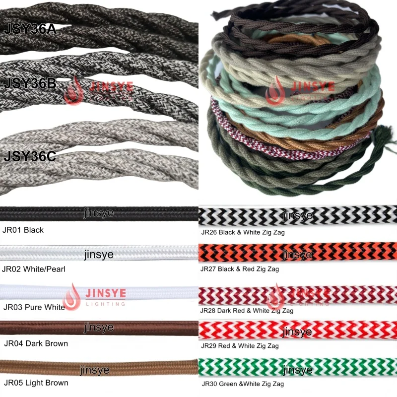 CE/VDE 2 Core 0.75mm Pattern GRAY Electrical Cloth Wrap Cotton Braid Fabric Electric Wire