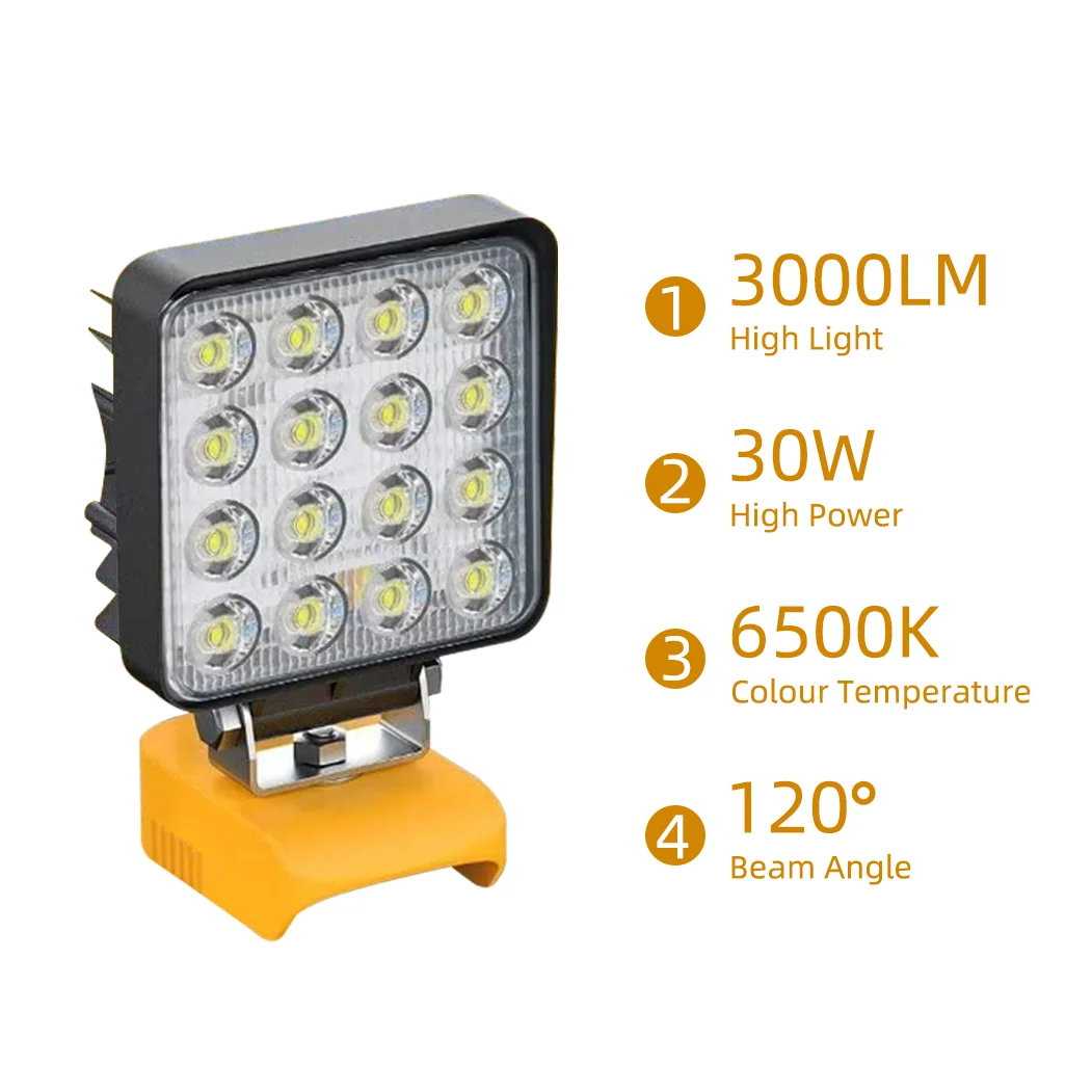 LED Work Light for Dewalt 20v Battery, 30W 3000LM Flood Lights for Emergencies, Camping, Outdoor