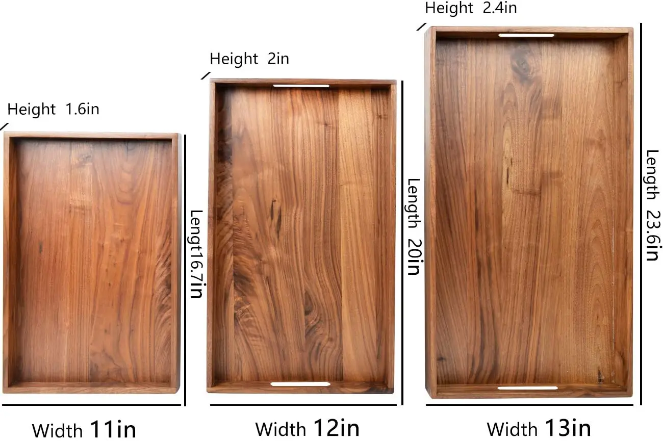 large rectangle walnut wooden serving tray with handle