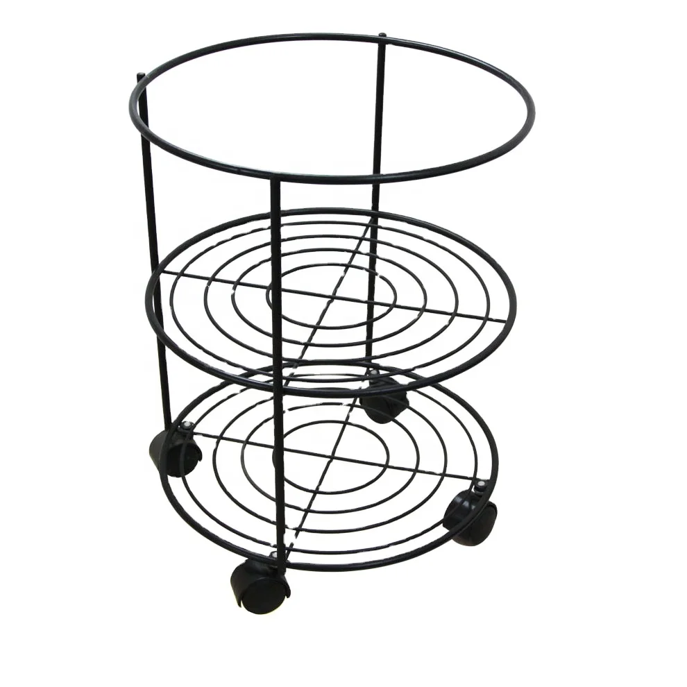 Galvanized Wire Mesh 2-Tier Round Rolling Serving Cart Storage Trolley Cart with Handle