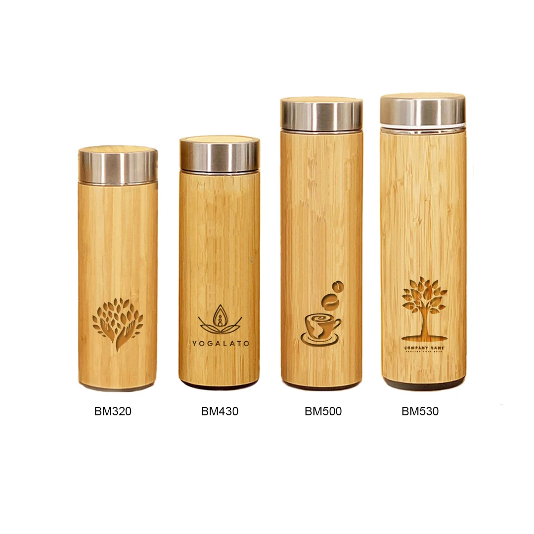 450ml 500ml 304 100% natural stainless steel bamboo tumbler with infuser strainer