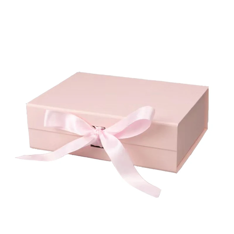 Ready to Ship Hair Extension Cosmetic Eyelash Makeup Tool Luxury Packaging Pink Folding Magnetic Gift Box with Ribbon