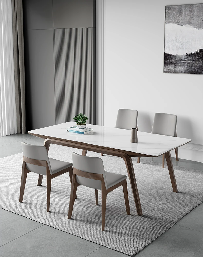 Nordic Style Household Slate And Solid Wood Dining Table And Chair Rectangular White Slate Dining Table