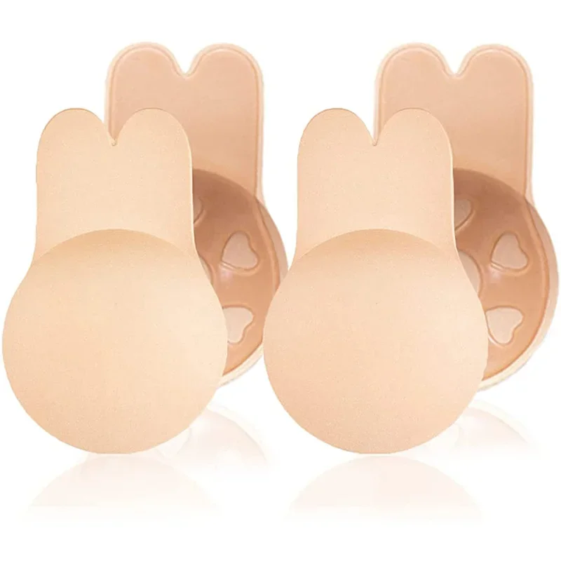 Silicone adhesive sticky rabbit bra pasties strapless reusable invisible push up breast lift bra tape nipple covers