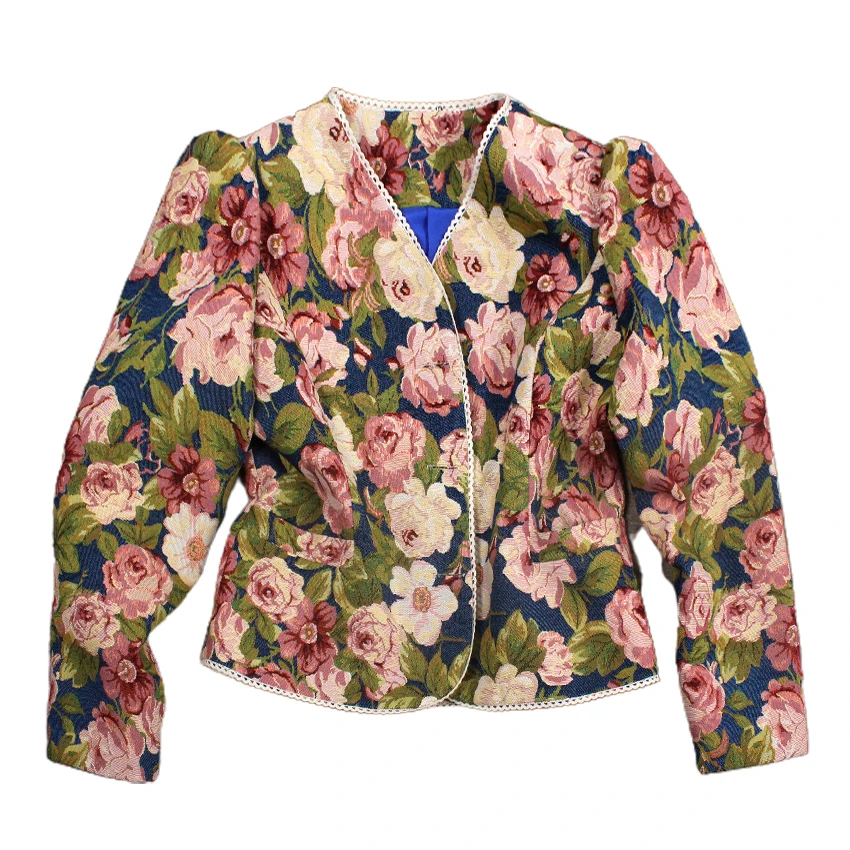 High Density Custom Lace Piping Floral Jacket Cotton Blend Tapestry Clothing Woven Tapestry Suit