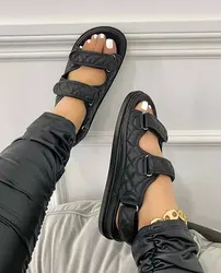 2021 Ins Hot Selling Soft Sole Velcro Sandals Chanel Style Flat Sandals Classic Platform Shoes  Beach Double Row Buckle Women