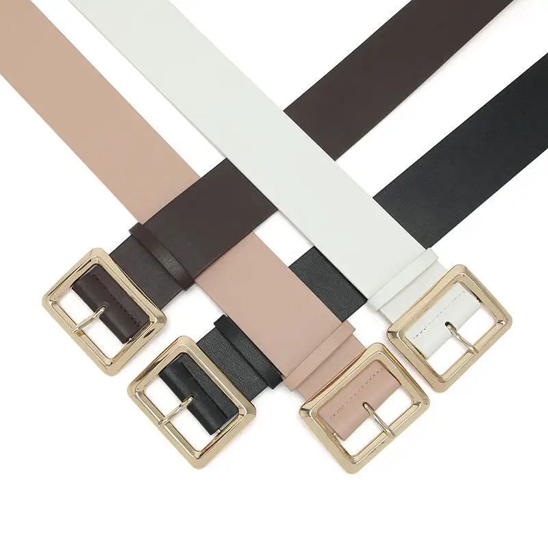 Pearls Round Buckle Belts for Women Pu Leather Thin Waist Belt Ladies Waistband