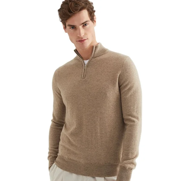 Manufacturer custom half zip neck knit cotton wool cashmere 100% cashmere polo sweater pullover for men clothing