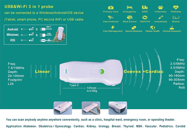 ultrasound scan machine with all the probes portable ultrasound with vascular and echo probe