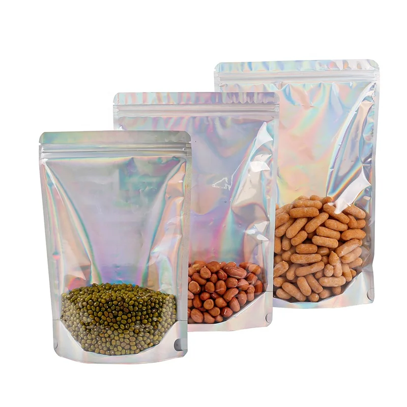 stand-up pouches holographic mylar pvc with zipper bag Bolsa stand up pouch laminada 500 gram zip lock packaging small bags