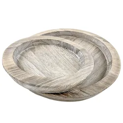 Wood Tray Wooden Fruit Candy Snack Round Plates,Home Decor,Carbonized,Archaize,Set of 2,Large and Small