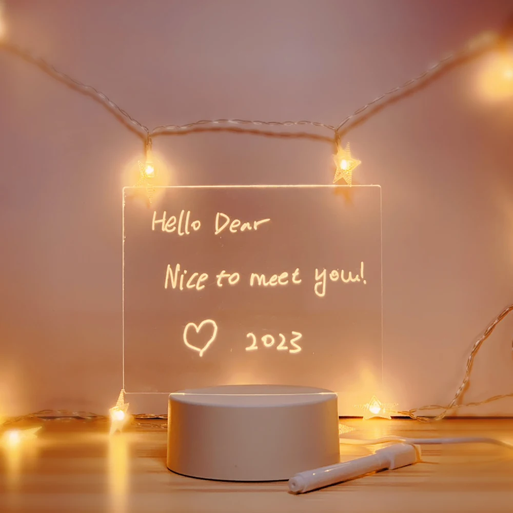 Diy LED 3d creatives Pen rewrit luminous blank led note board acrylic rewrirable night light with message board