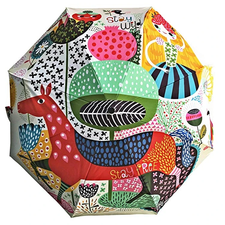 Auto-Open 3-Fold Black UV Umbrella African Pattern Custom Logo Print Flower Plastic Business Promotion Gift
