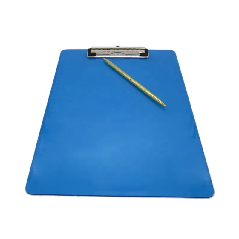 A4 Size 2mm Thickness Blue Color Plastic Paper Clipping Clipboard With Side Ruler Stainless Steel Clip