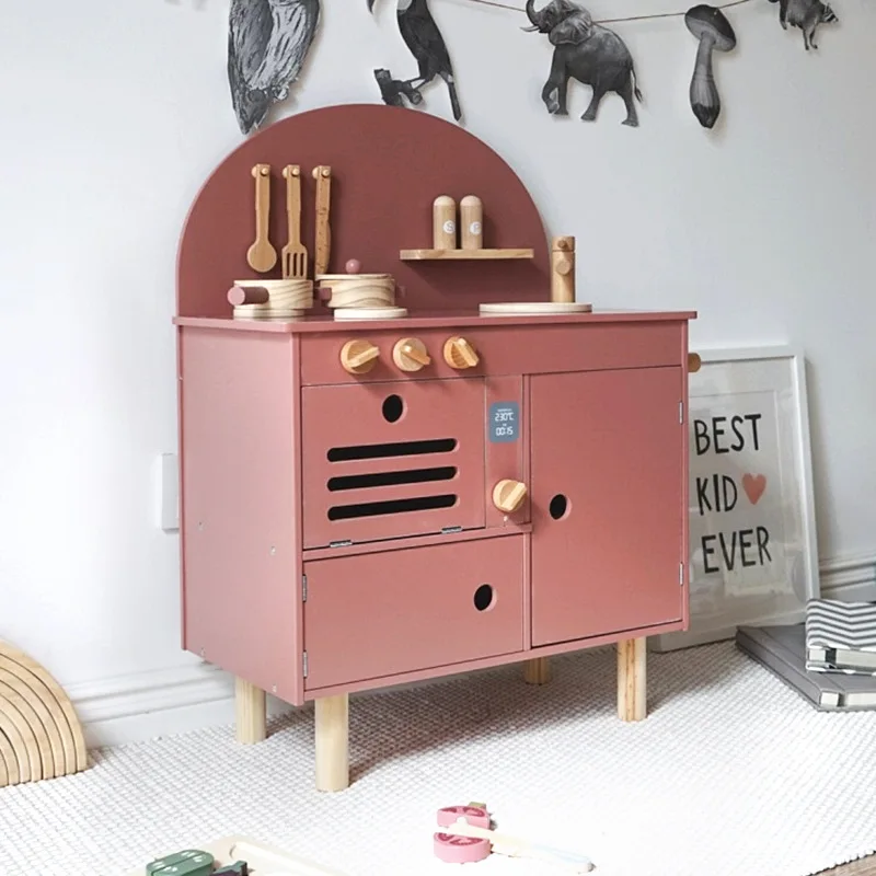 2022 New Wholesale Dropshipping Kids Pretend Cooking Set Nordic Retro Style Wooden Kitchen Toys Play Set