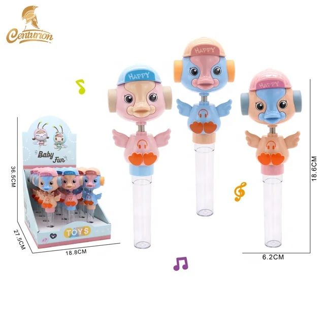 OEM Cartoon Goose Shake Whistle Music Container Toy Candy Kids Funny Candy Toy For Sales