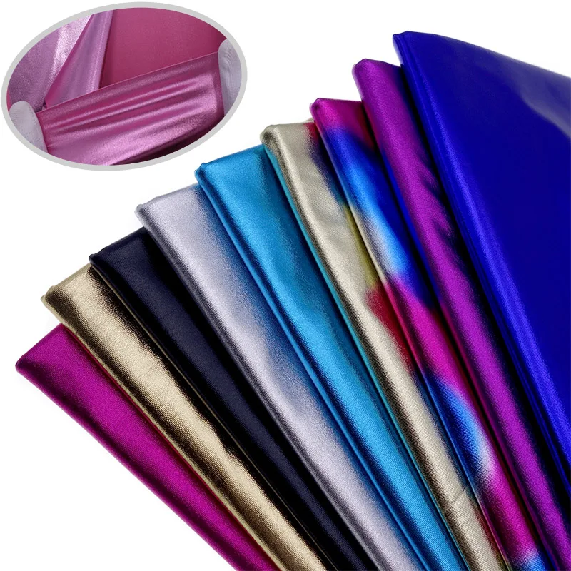 Spandex Material PU glossy leather fabric Stretch Shiny Gold Foil bronzing Fabric for stage cosplay costume Dress