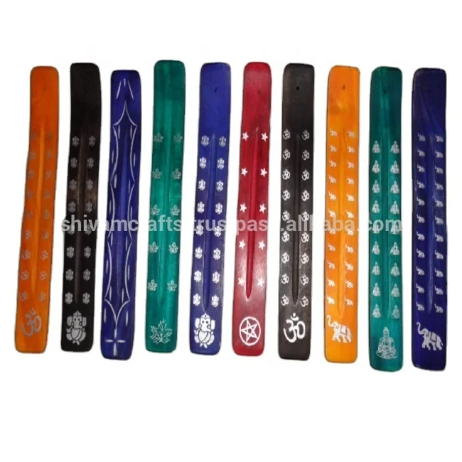 Solid Colours Mango Wood Printed Incense Sticks Burners/Holders For Home Fragrance Wholesale Exporter From India