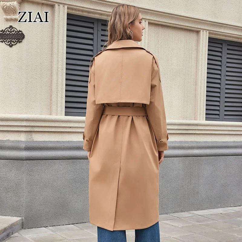 Spring Waterproof Khaki Trench Coat  For Ladies Long Trench Coat Women