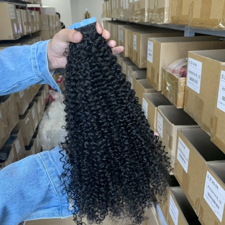 40Pcs Tape in Hair Extensions Human Hair Black Women Seamless Kinky Curly Tape on Hair Extensions with Invisible Tape on