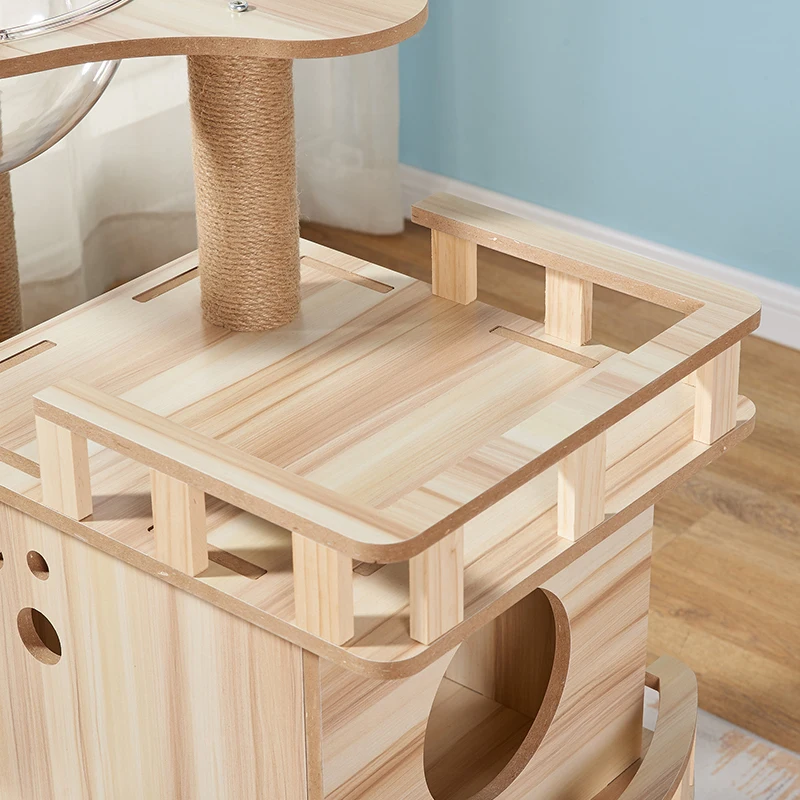 interactive toy luxury wooden climbing cat tree tower with space cover