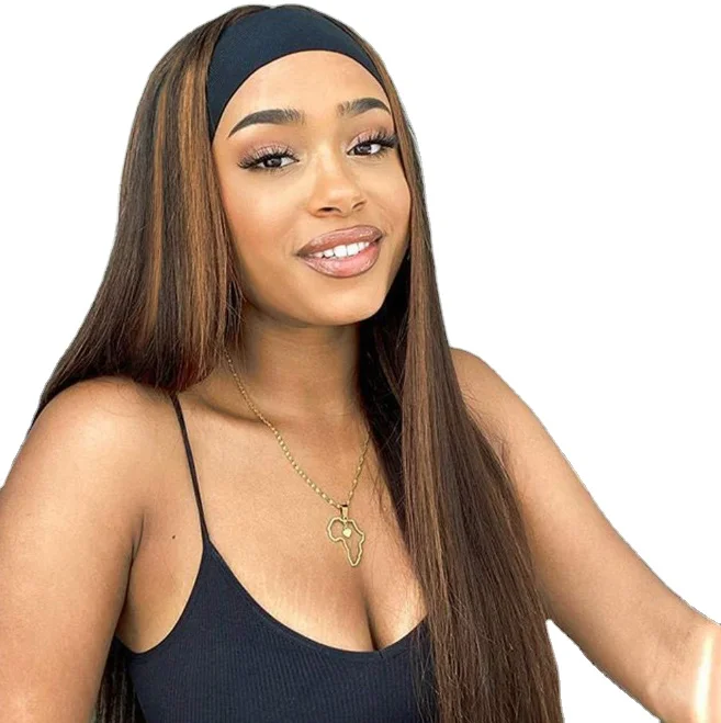100% Raw New Design Piano Highlight Brown Color Headband Wig Virgin Brazilian Human Hair Wigs for Women