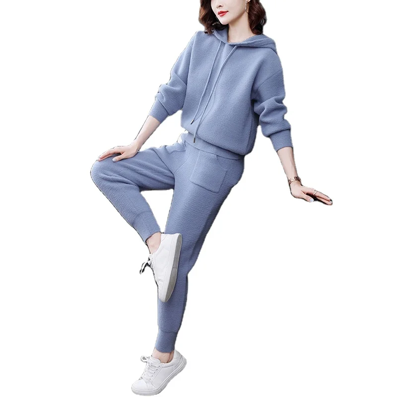 Новое поступление, Модный женский корейский стиль, толстовка с длинным рукавом, джемпер и длинные брюки, комплект из свитера