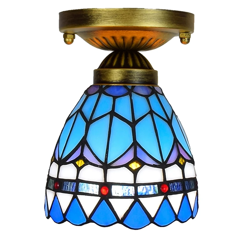 
110V Lights Light for Room Small Leaves Led Price Panel Modern Baroque Blue Glass Ceiling Lamp 