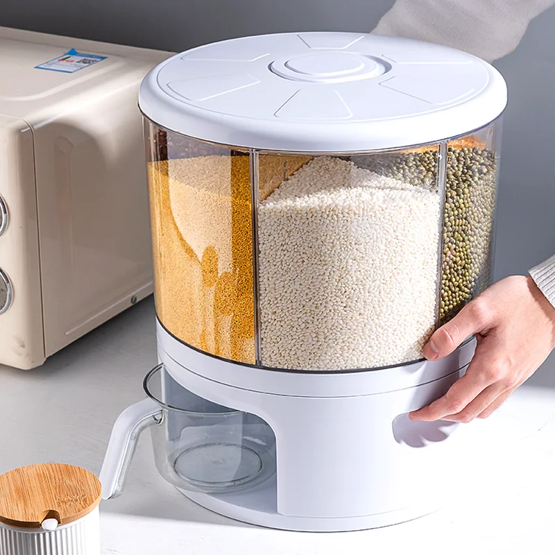 Kitchen Plastic Buckets With Lids six grids Product Proof Food Storage Box with cup Dry Food Dispenser