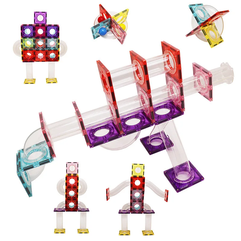 colorful plastic tube building tiles toys with magnet ,3D Magnetic Building Marble Run