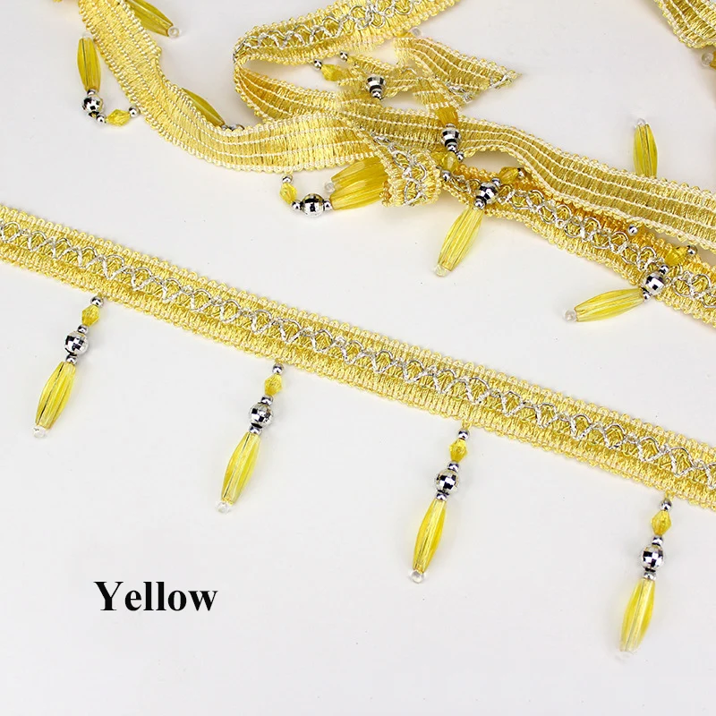 Home Textile Curtain Accessories Cheap Price 12.5Yard Lampshade Tassel Pink Lace Curtain Beads Fringe Trims For Home Decoration