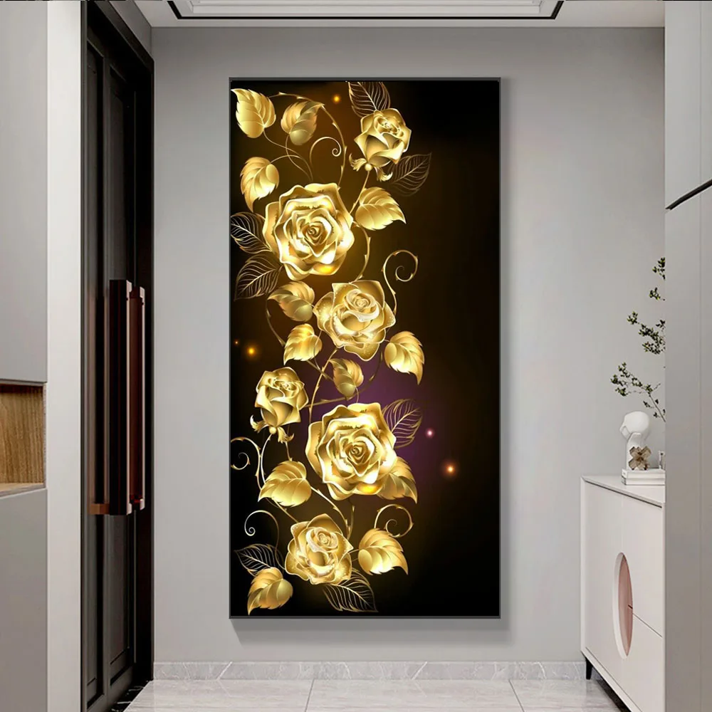 Оптовая Продажа с фабрики Роскошный декор черная Золотая Роза и бабочка HD постер настенное искусство цветы живопись Картина на холсте
