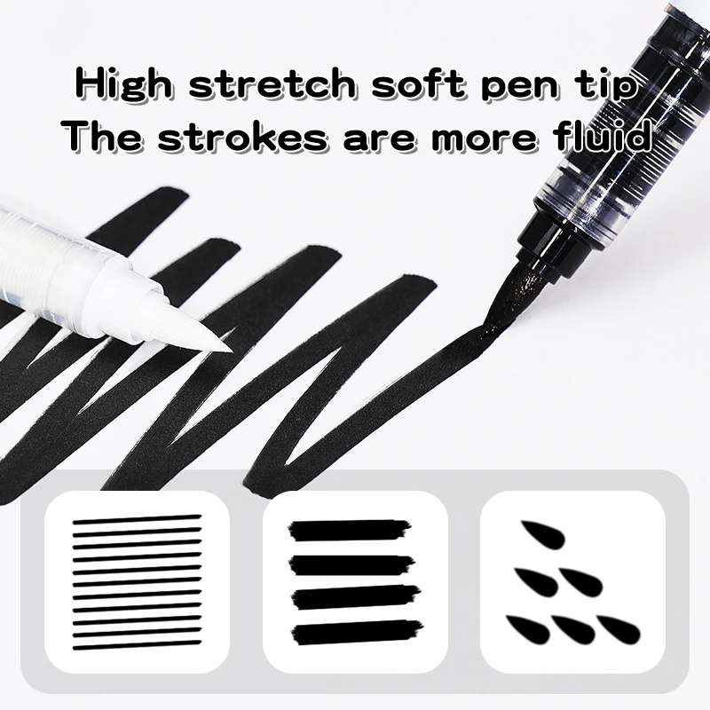 Black and White Soft Brush Tip Permanent Acrylic Paint Pens for  Drawing