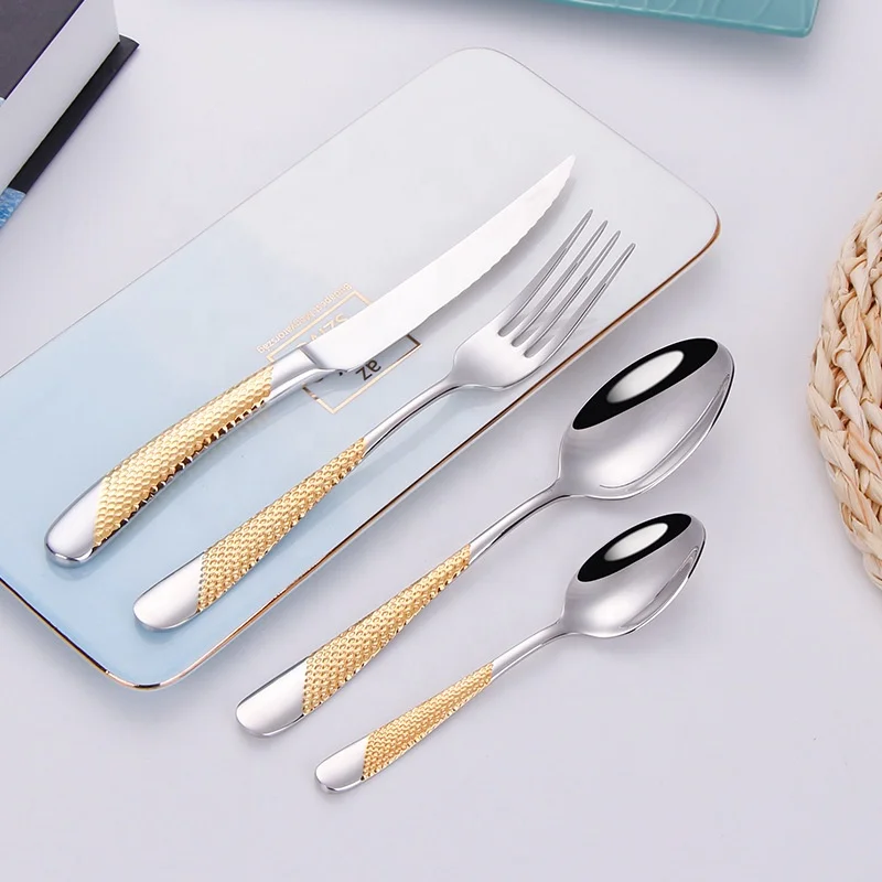 
2021 new arrival hot sales mirror polish stainless steel cutlery set star diamond handle spoons knife forks flatware sets 