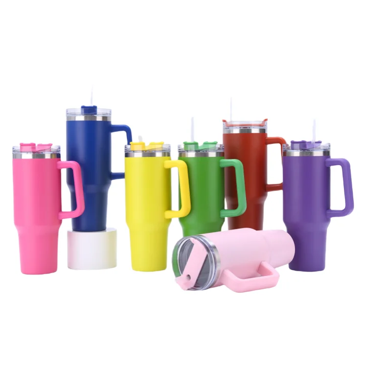 New products Wholesale H2.0 Powder Coated 40oz Update Gold Plated Tumbler Coffee Mugs Cups with Handle for Engraved