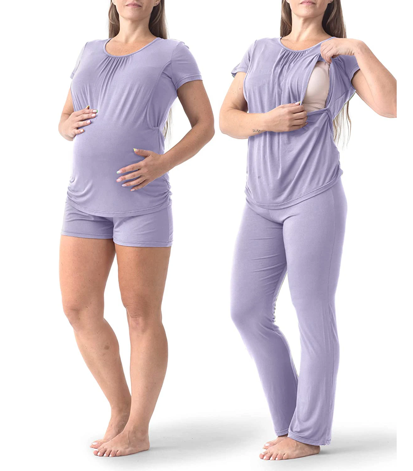 3 Pcs Cotton Woman Breastfeeding Maternity Nursing Nightgown Double Layer Short Sleeve Top & Pants Pregnancy Pjs