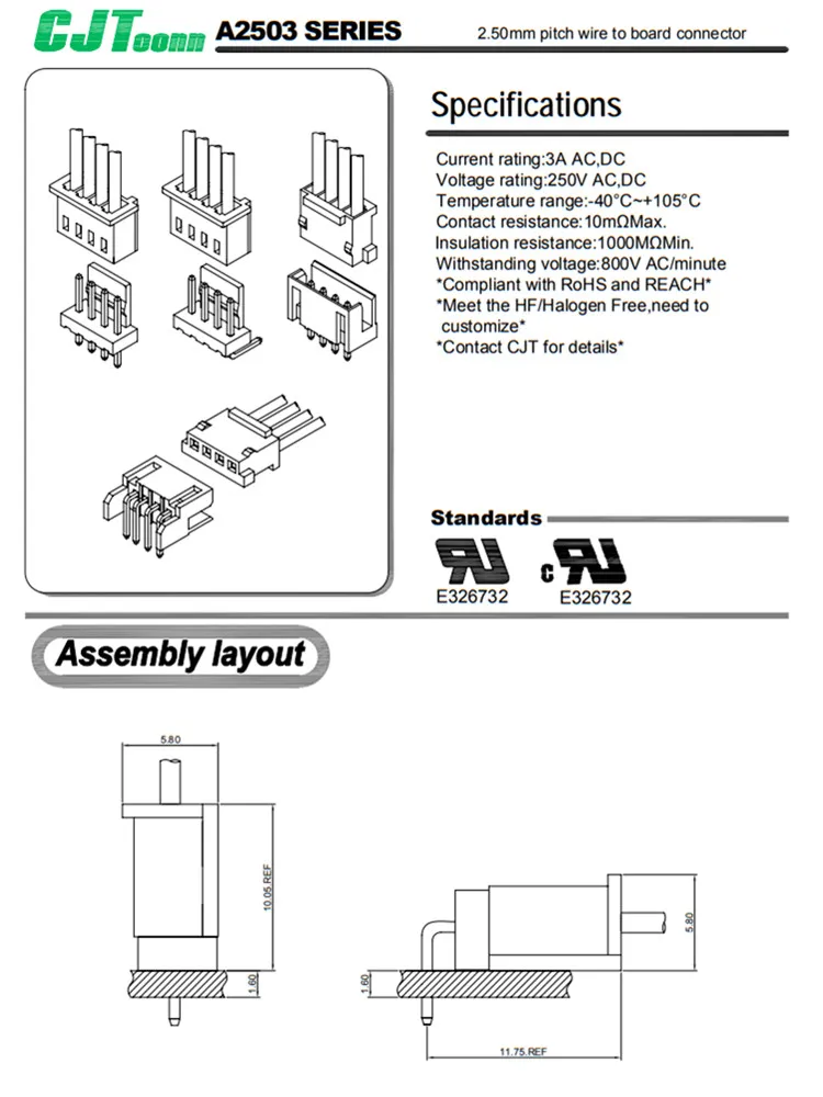 CJTconn A2503  2.50mm Pitch 12 pin micro usb  male  other connectors pcb connectors