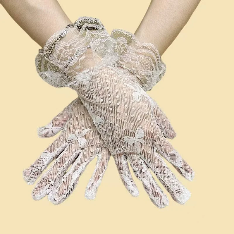 Fashion Short Wedding Bridal Gloves Black Nylon Fishnet Mesh Elastic Lace Wrist Gloves for Ladies women party gloves