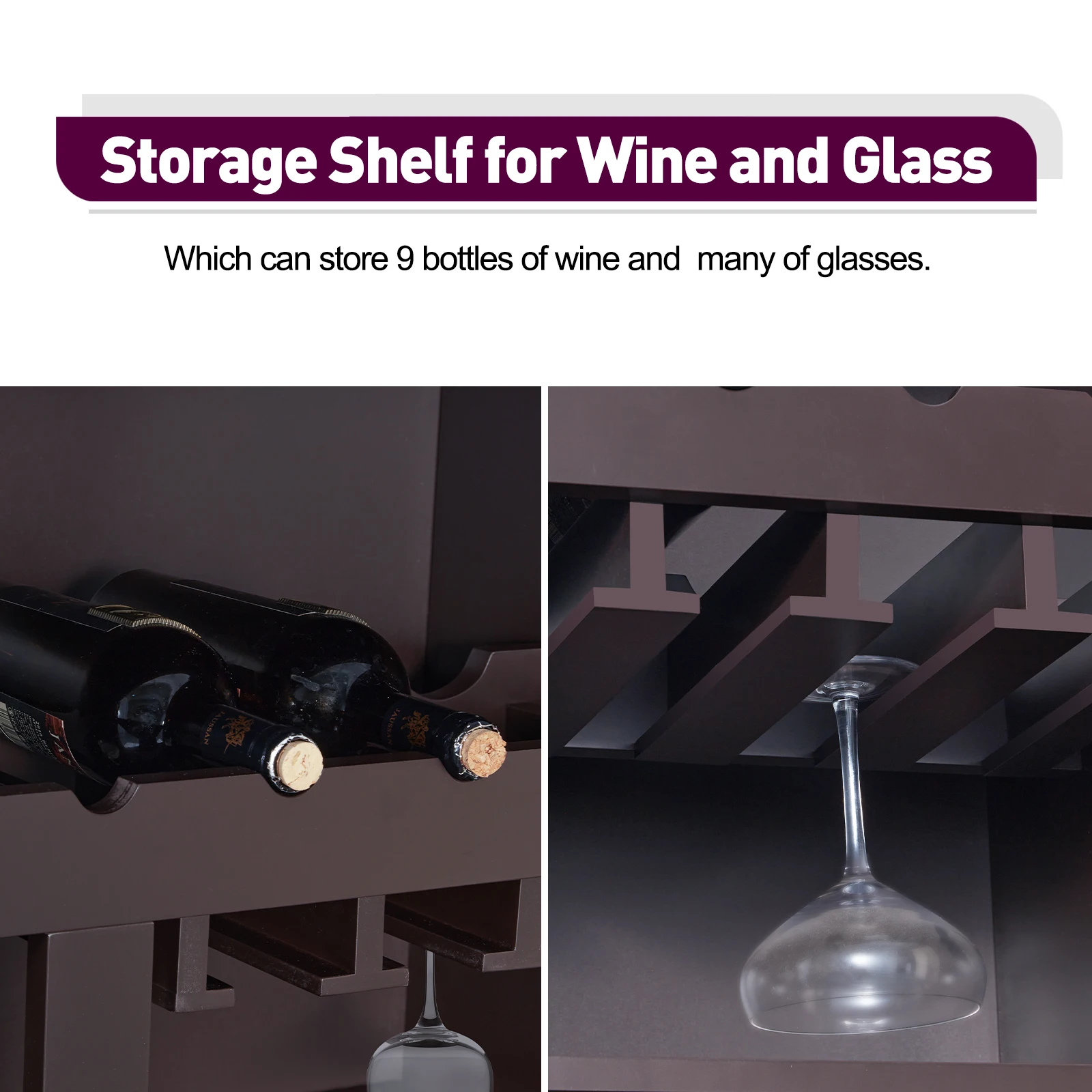 Wine Cabinet Bar Storage Cabinet with Wine Rack & Open Doors Buffet Sideboard for Kitchen Dining Room Living Room