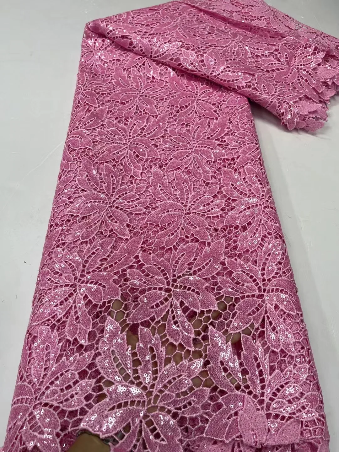 High quality cord lace sequins water soluble white guipure lace chemical