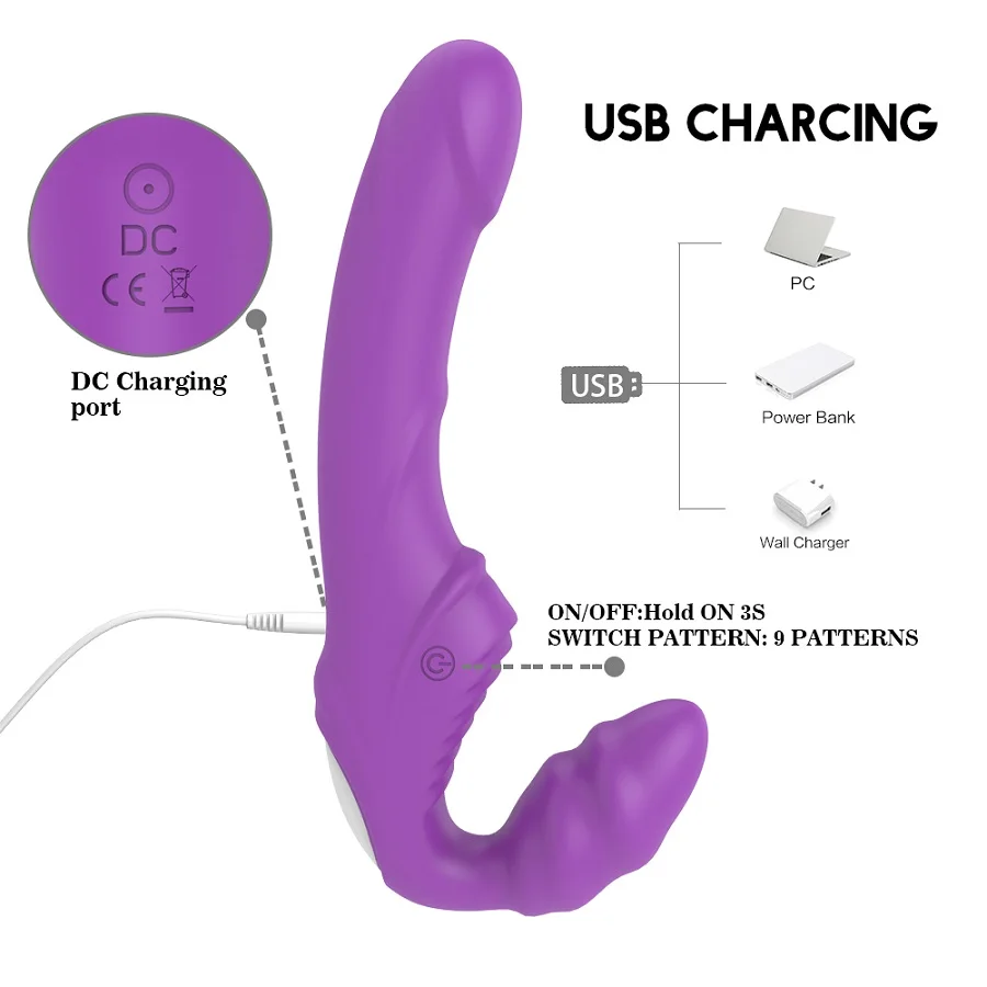 Quaige Sex Toys Silicone Double Side Dildo G Spot Anal Clitoris Vagina Sax Toys for Woman with 9 Vibration Modes