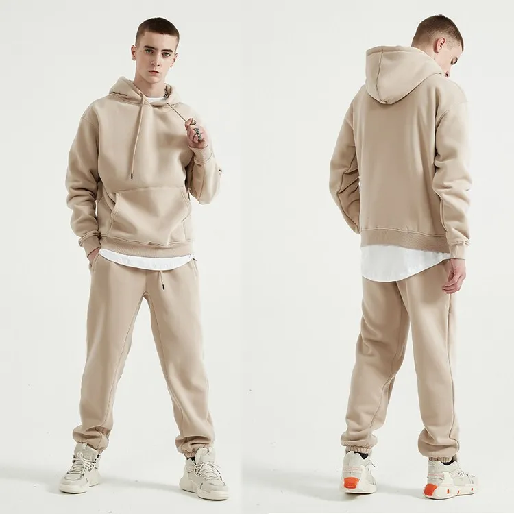 
High Quality Custom Men Fleece Sweatsuit Two Piece Set Sports hoodies with jogers set 