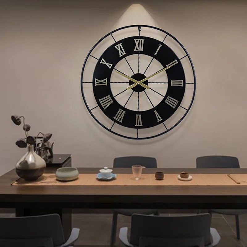 60*60cm Luxury modern cheap wall clock wall hanging creative iron art design clock timer restaurant wall decorative clock