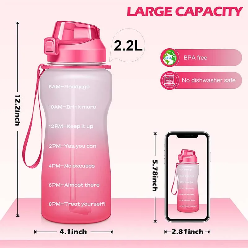 High Quality Half Gallon Insulated Drinking Plastic Ombre Pink Outdoor Sports Water Bottles