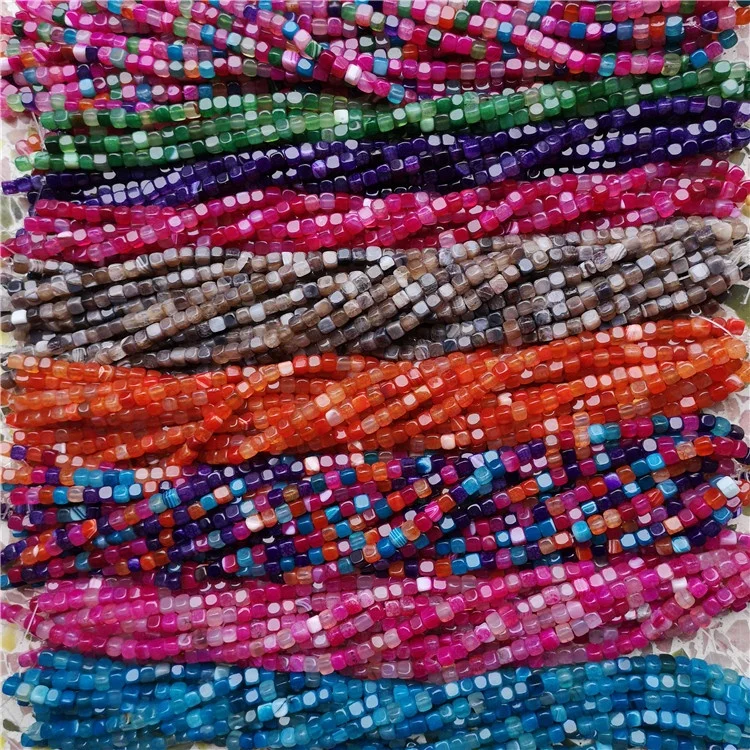 8mm Colorful Natural Matte Agate Stone Beads Square Gemstone Beads