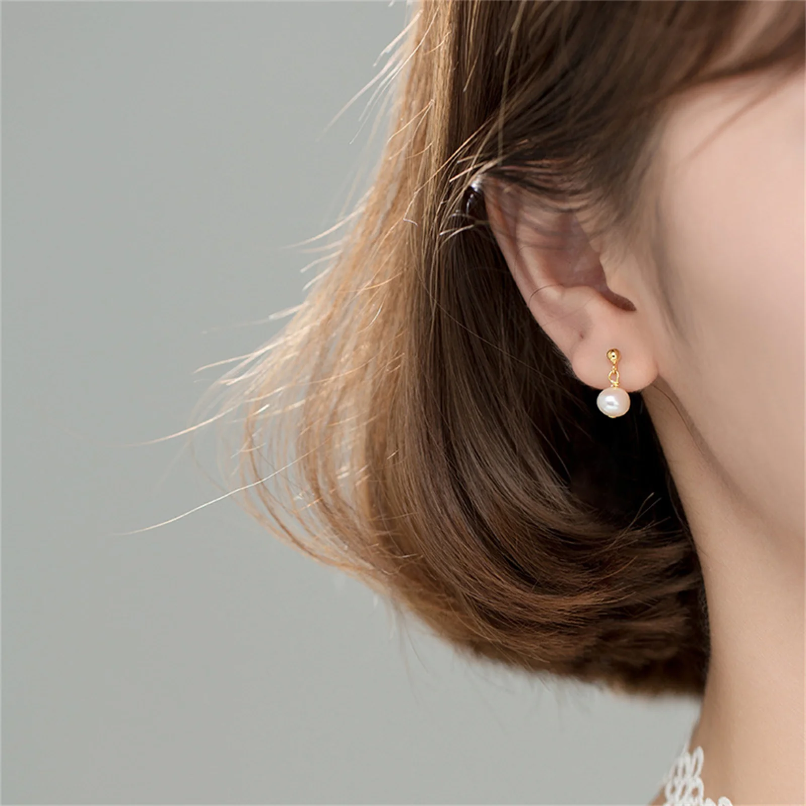 FUAMAY 925 Silver Japanese Dainty 7MM Freshwater Pearl Studs Earrings Japan Girl Pearl Ear Rings