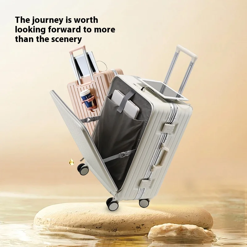 Factory custom rotary Luxury travel airport luggage installed front opening Abs luggage