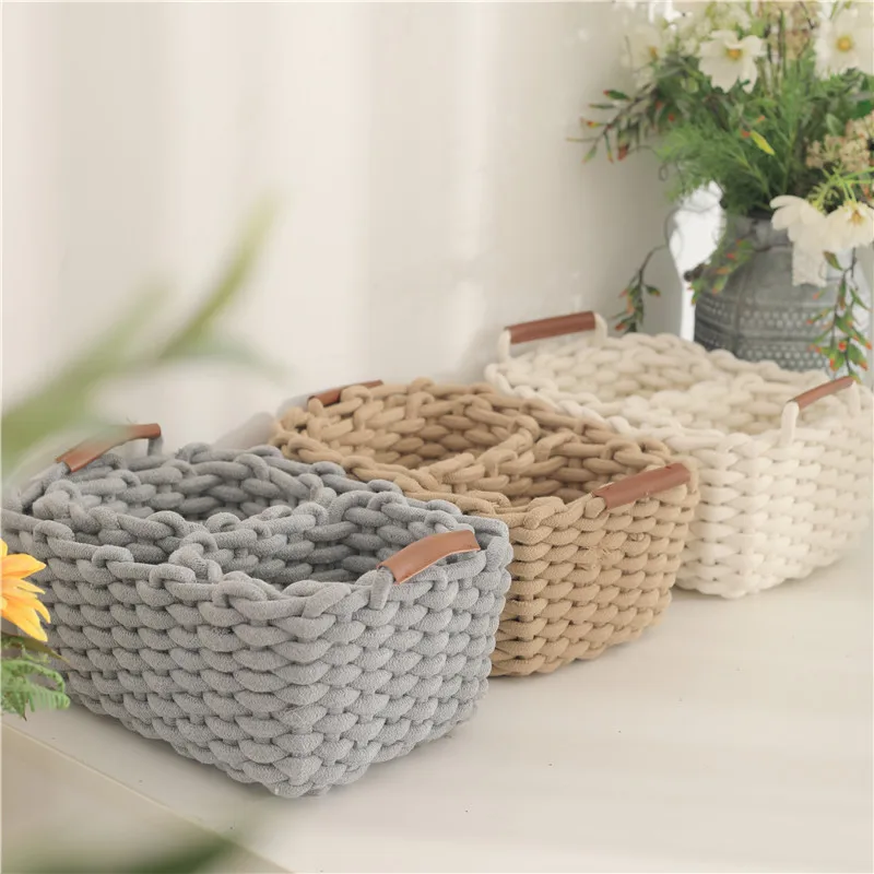 2022 new cotton rope woven storage basket cosmetic pet toy storage box small cotton rope basket for storage