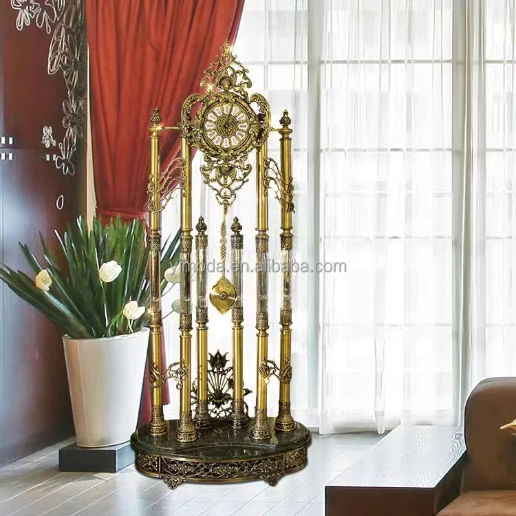 Royal Classic Movement Antique Baroque Style Goddess Big Wooden Floor Standing royal copper jade Grandfather Clock